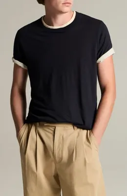 Vince Vince Fine Slub Layered Look Pima Cotton T-Shirt in Coastal/Smock White — Men Winter black Tops