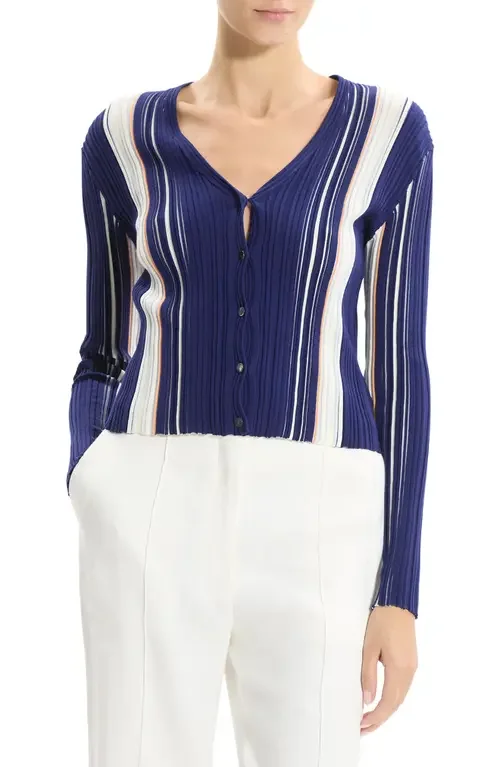 Theory Theory Berk Rib Cardigan in Navy Multi — Women Winter navy Tops