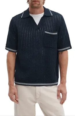 rag & bone rag & bone Open Stitch Johnny Collar Polo in Sal — Men Winter navy Polos