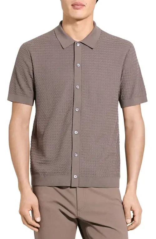 Theory Theory Cairn in Cotton Short Sleeve Shirt in Morel — Men Autumn grey Tops