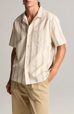 Vince Vince Cove Stripe Cotton & Hemp Cabana Shirt in Midland/smock White — Men Spring ivory Tops