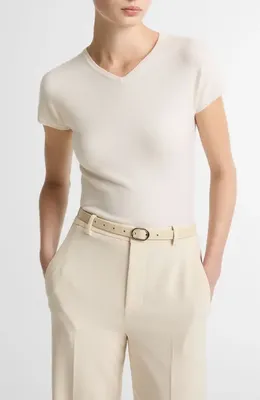 Vince Vince Short Sleeve Wool Blend Sweater in Off White — Women Winter white Sweaters & Knits