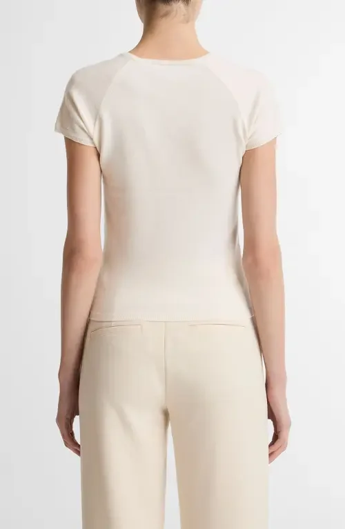 Vince Vince Short Sleeve Wool Blend Sweater in Off White — Women Winter white Sweaters & Knits