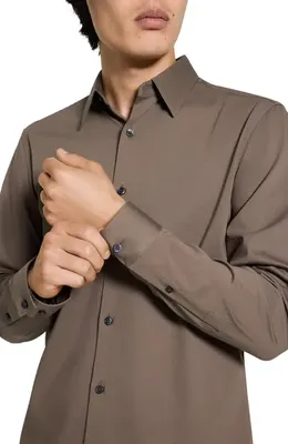 Theory Theory Sylvain ND Structure Knit Button-Up Shirt in Morel - 2My — Men Autumn grey Tops