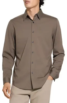 Theory Theory Sylvain ND Structure Knit Button-Up Shirt in Morel - 2My — Men Autumn grey Tops