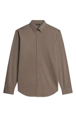 Theory Theory Sylvain ND Structure Knit Button-Up Shirt in Morel - 2My — Men Autumn grey Tops