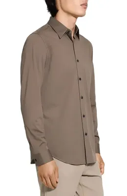 Theory Theory Sylvain ND Structure Knit Button-Up Shirt in Morel - 2My — Men Autumn grey Tops