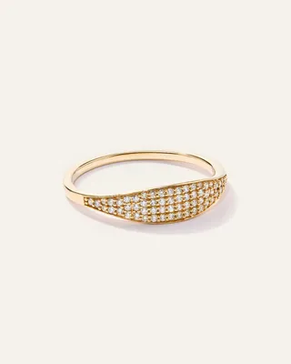 Quince Quince | Women's 14k Gold Pave Slim Signet Ring in Yellow Gold — Women Autumn gold Jewelry