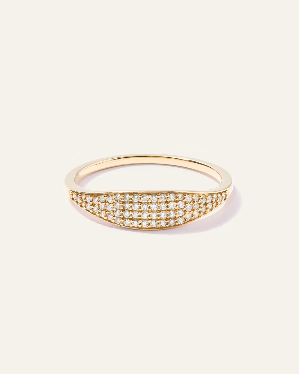 Quince Quince | Women's 14k Gold Pave Slim Signet Ring in Yellow Gold — Women Autumn gold Jewelry