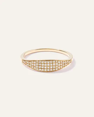 Quince Quince | Women's 14k Gold Pave Slim Signet Ring in Yellow Gold — Women Autumn gold Jewelry