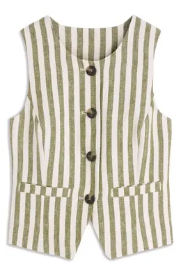 Boden Boden Stripe Linen Vest in Mayfly Stripe — Women Autumn khaki Tops