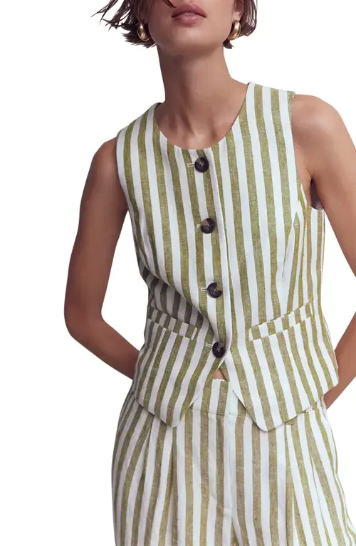 Boden Boden Stripe Linen Vest in Mayfly Stripe — Women Autumn khaki Tops
