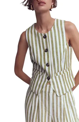 Boden Boden Stripe Linen Vest in Mayfly Stripe — Women Autumn khaki Tops