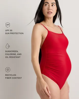 Quince Quince | Women's Italian Maternity Square Neck One-Piece Swimsuit in Cherry — Women Spring red Underwear & Loungewear