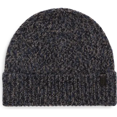 Vince Vince Brushed Marled Cashmere Cuffed Hat in Coastal Blue — Men Winter black Accessories
