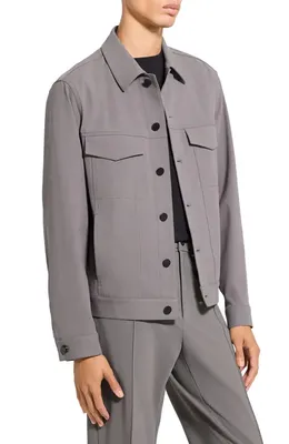 Theory Theory River Trucker in Neoteric Twill Jacket in Carbon - Bax — Men Autumn grey Outerwear