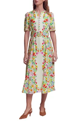 Boden Boden Kate Floral Puff Sleeve Belted Shirtdress in Ivory Garden Placement — Women Spring ivory Dresses