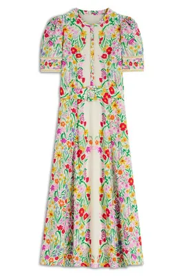 Boden Boden Kate Floral Puff Sleeve Belted Shirtdress in Ivory Garden Placement — Women Spring ivory Dresses