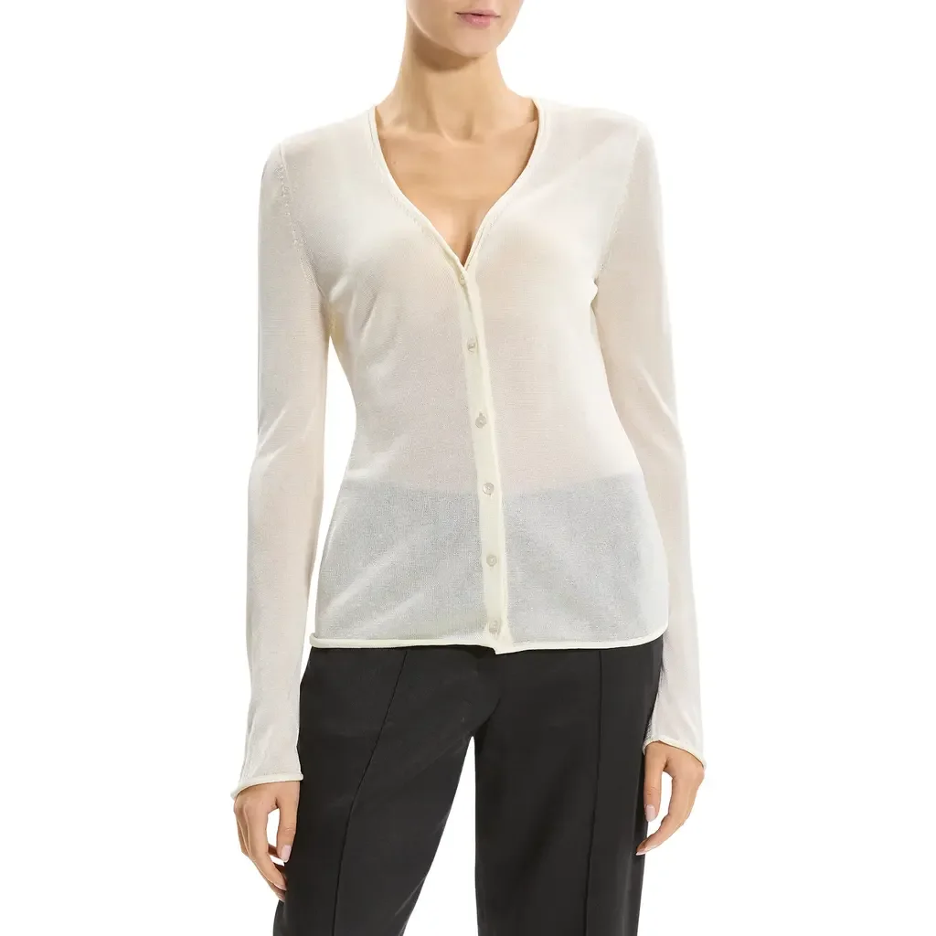 Theory Theory Lust Sheer Jersey Cardigan in Ivory — Women Spring white Tops