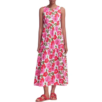 Boden Boden Floral Print Poplin Midi Dress in Pink Radiant Bloom — Women Spring red Dresses
