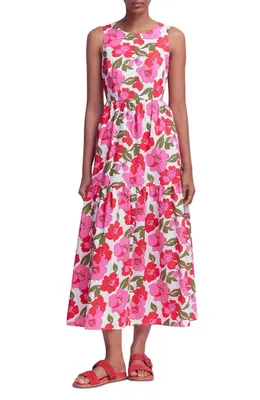 Boden Boden Floral Print Poplin Midi Dress in Pink Radiant Bloom — Women Spring red Midi Dresses