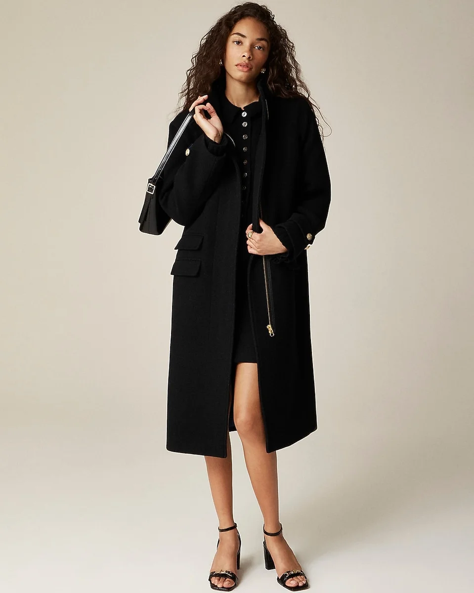 J.Crew Long Toscana coat in Italian stadium-cloth wool blend in BLACK — Women Winter black Overcoats
