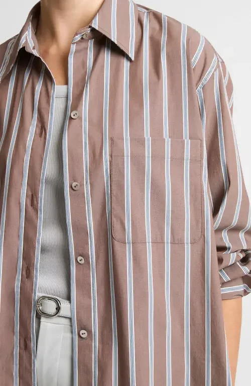Vince Vince Stripe Cotton Blend Button-Up Shirt in Brown Multi — Women Autumn grey Tops