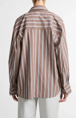 Vince Vince Stripe Cotton Blend Button-Up Shirt in Brown Multi — Women Autumn grey Tops