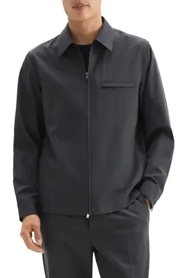 Theory Theory Travel Motion Wool Blend Overshirt in Charcoal Melange — Men Winter grey Tops