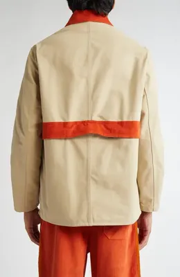 Bode Bode Corduroy Trim Cotton Twill Hunting Jacket in Multicolor — Men Autumn ivory Outerwear