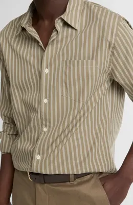 Vince Vince Tryon Stripe Button-Up Shirt in Kalamata/smock White — Men Autumn beige Tops