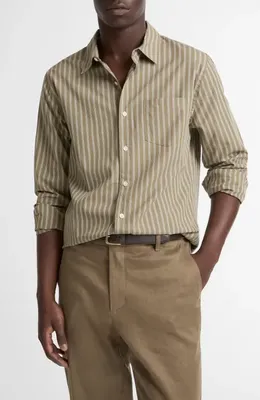 Vince Vince Tryon Stripe Button-Up Shirt in Kalamata/smock White — Men Autumn beige Tops