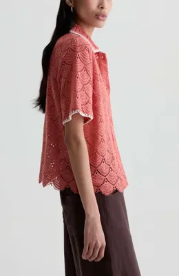 AG AG Kaylee Open Stitch Button-Up Shirt in Orange Spritz — Women Autumn coral Tops
