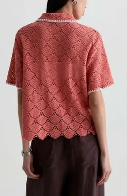 AG AG Kaylee Open Stitch Button-Up Shirt in Orange Spritz — Women Autumn coral Button-Down Shirts