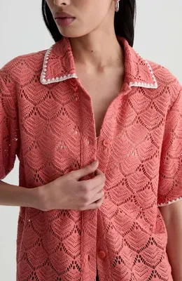 AG AG Kaylee Open Stitch Button-Up Shirt in Orange Spritz — Women Autumn coral Tops