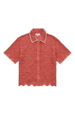 AG AG Kaylee Open Stitch Button-Up Shirt in Orange Spritz — Women Autumn coral Tops