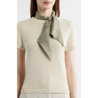 Vince Vince Gingham Ribbon Silk Scarf in Dark Tempenade — Women Summer teal Accessories