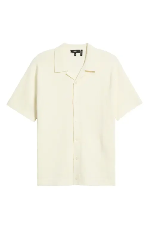 Theory Theory Knit Organic Cotton Button-Up Camp Shirt in Ivory - C05 — Men Spring white Button-Down Shirts