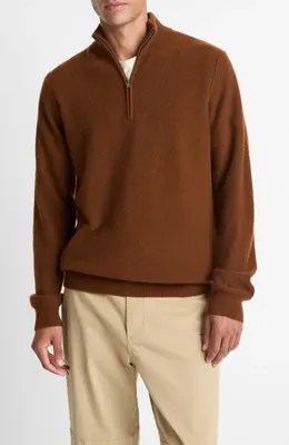 Vince Vince Boiled Cashmere Quarter Zip Sweater in Copperhead — Men Autumn brown Tops
