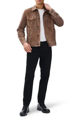 rag & bone rag & bone Water Repellent Goatskin Suede Trucker Jacket in Light Brown — Men Autumn camel Outerwear