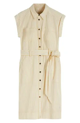 Boden Boden Short Belted Shirt Dress in Stripe — Women Spring white Dresses