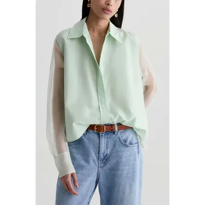 AG AG Sawtelle Oversize Silk & Cotton Button-Up Shirt in Summer Vine — Women Summer silver Tops