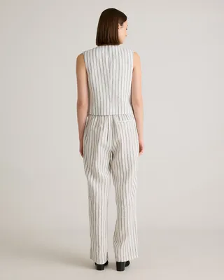 Quince Quince | Women's 100% European Linen Vest in Oatmeal / Black Stripe — Women Winter ivory Tops