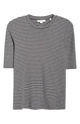 Vince Vince Stripe Elbow Sleeve Cotton Blend Knit Top in Oceana Combo — Women Summer brown Tops