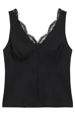 Theory Theory Lace Trim Tailored Virgin Wool Blend Top in Black — Women Winter black Blouses