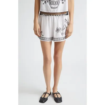 Bode Bode Beaded Cockatoo Cotton & Silk Poplin Tap Shorts in White — Women Spring white Shorts