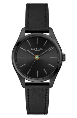 rag & bone rag & bone Dean Leather Strap Watch in Black — Men Winter black Accessories