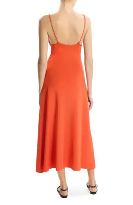 Theory Theory Embroidered Detail Midi Dress in Poppy — Women Spring red Dresses