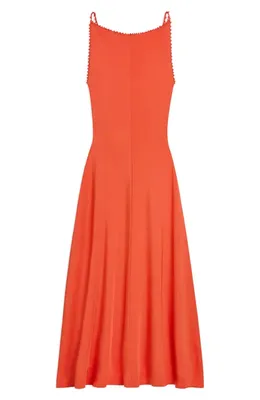 Theory Theory Embroidered Detail Midi Dress in Poppy — Women Spring red Dresses