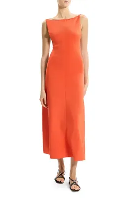 Theory Theory Embroidered Detail Midi Dress in Poppy — Women Spring red Midi Dresses